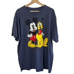 Disney Mickey and Pluto Blue graphic Short Sleeve Tee T-Shirt Size Men's XL
